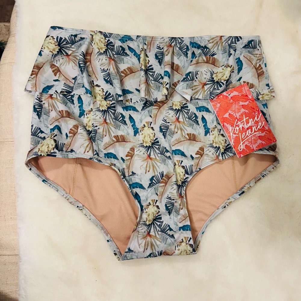 Kortni Jeane High-Waist peplum swimmer swimsuit Bikini Bottoms gone bananas new!
